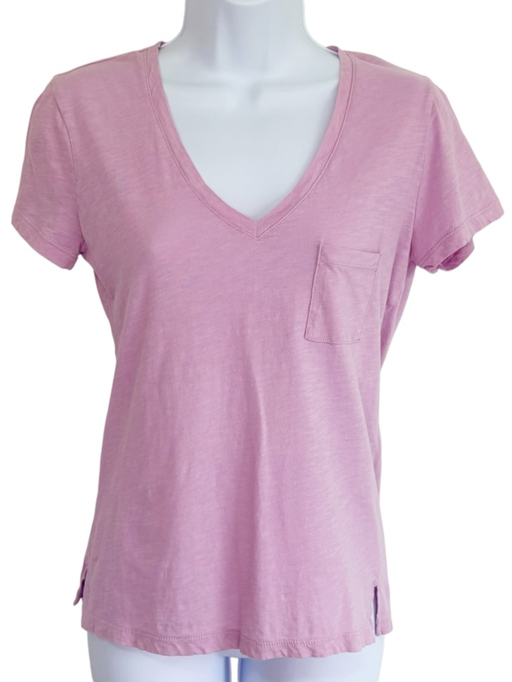 MADEWELL Whisper Cotton V Neck Pocket Tee Pink Short Sleeve Top XS Lightweight